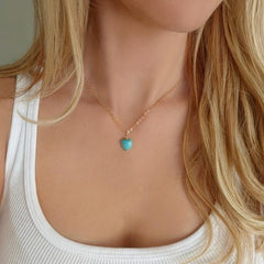 Women's Evening Dress Silver Chain Love Turquoise Necklace Pendant