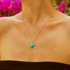 Women's Evening Dress Silver Chain Love Turquoise Necklace Pendant