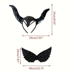 Halloween Witch Elf Wings & Demon Horns Headband Set