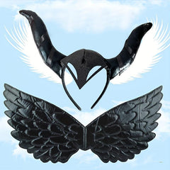 Halloween Witch Elf Wings & Demon Horns Headband Set