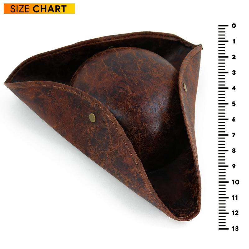 Brown Faux Leather Pirate Hat For Adult Men Tricorn Hat For Costume