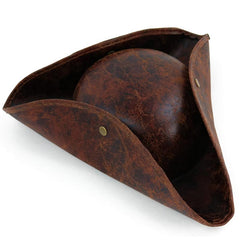 Brown Faux Leather Pirate Hat For Adult Men Tricorn Hat For Costume