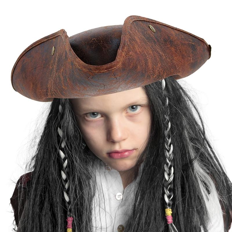 Brown Faux Leather Pirate Hat For Adult Men Tricorn Hat For Costume