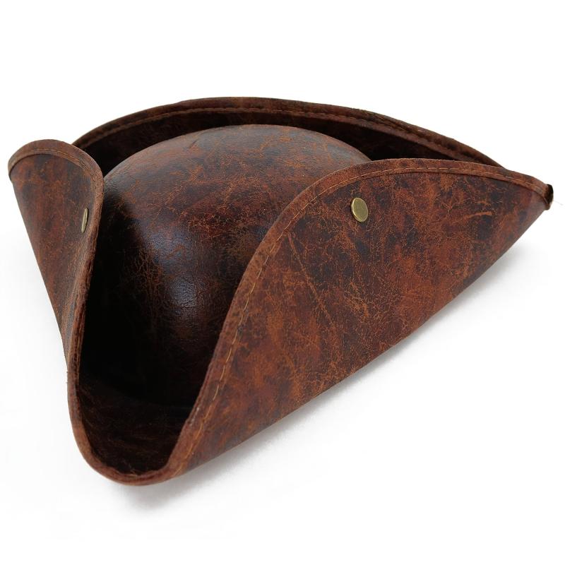 Brown Faux Leather Pirate Hat For Adult Men Tricorn Hat For Costume