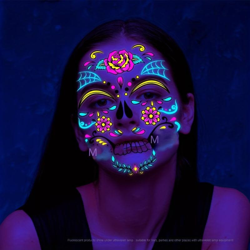Fluorescent Funny Death Face Stickers Costume Makeup Tattoo Stickers