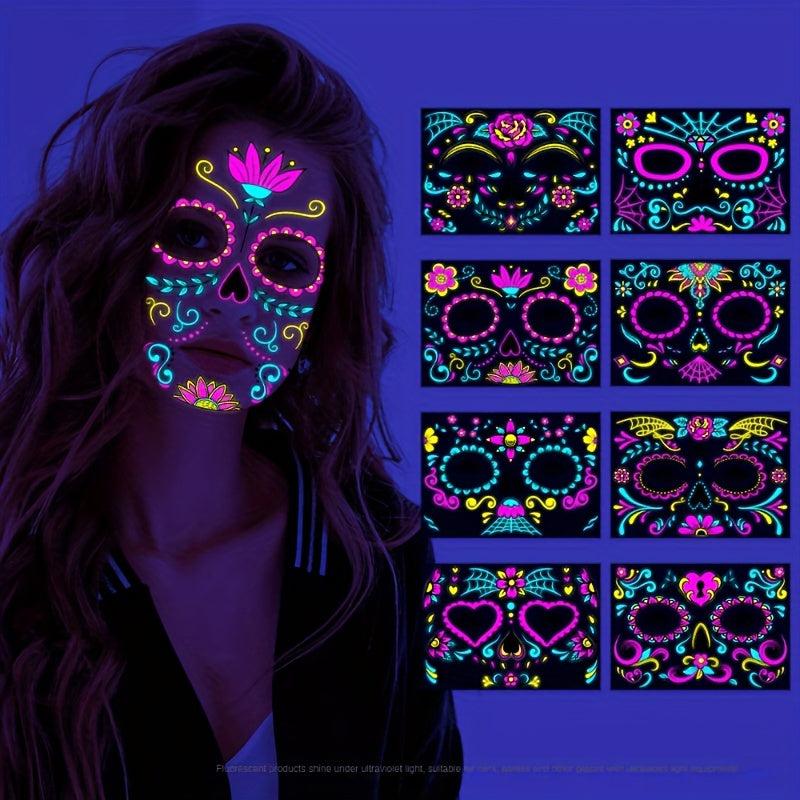 Fluorescent Funny Death Face Stickers Costume Makeup Tattoo Stickers