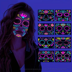 Fluorescent Funny Death Face Stickers Costume Makeup Tattoo Stickers