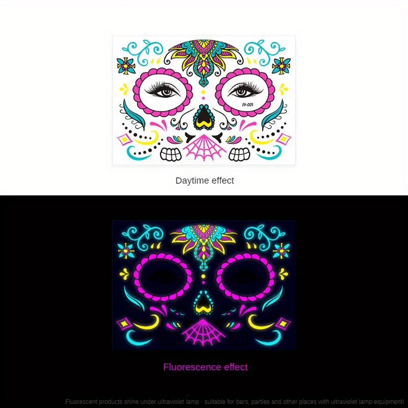 Fluorescent Funny Death Face Stickers Costume Makeup Tattoo Stickers