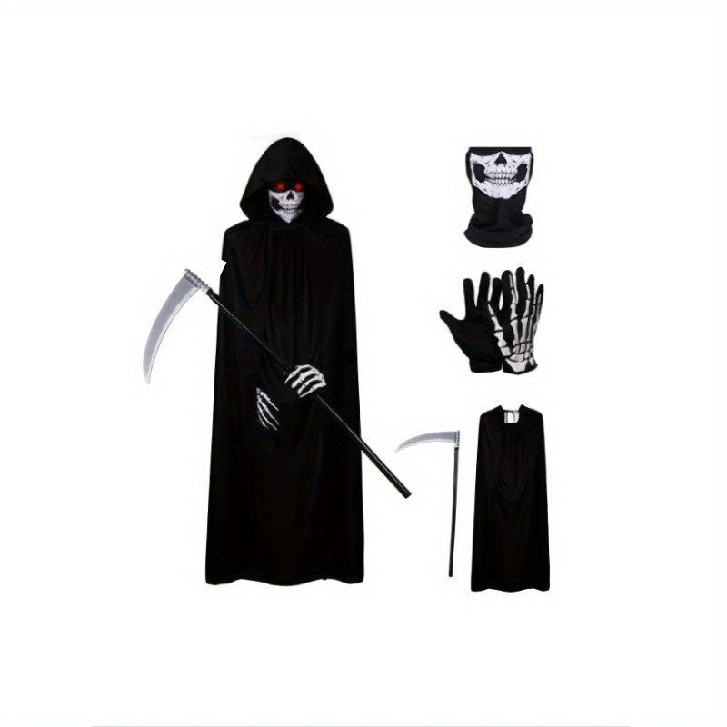 4pcs Halloween Adult Grim Reaper Costume Props Masquerade Set
