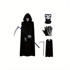 4pcs Halloween Adult Grim Reaper Costume Props Masquerade Set