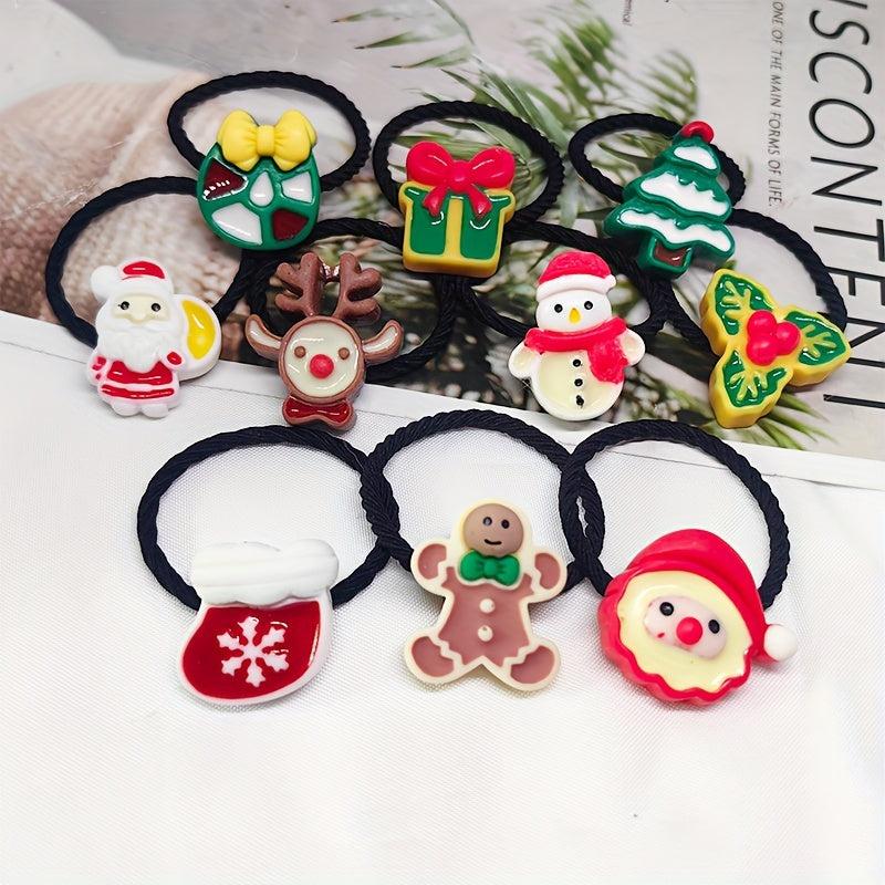 10pcs Christmas Charms Hair Ropes Hair Ties For Women Girls