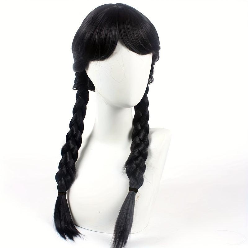 Costume Wig Bangs with Braided Hair Animation Cosplay Double Ponytail
