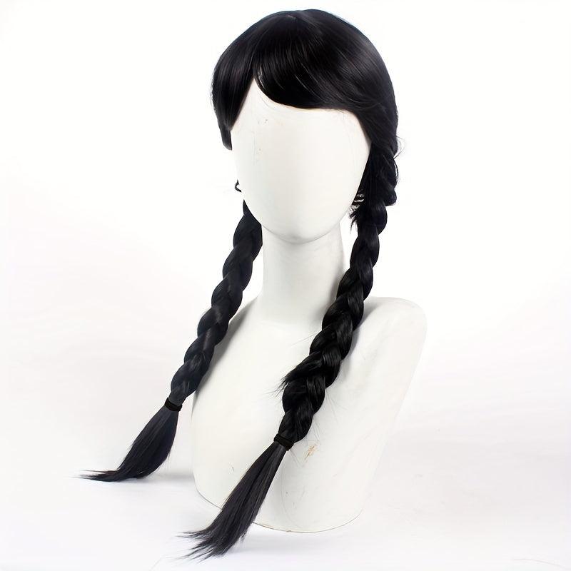 Costume Wig Bangs with Braided Hair Animation Cosplay Double Ponytail