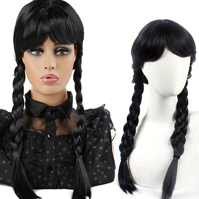 Costume Wig Bangs with Braided Hair Animation Cosplay Double Ponytail