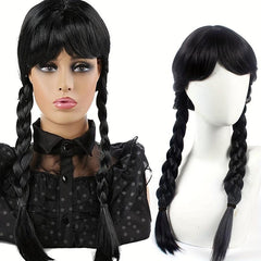 Costume Wig Bangs with Braided Hair Animation Cosplay Double Ponytail