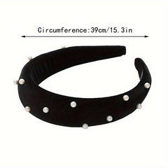 Wide Brim Velvet Headband with Faux Pearl Charms for Women Girls