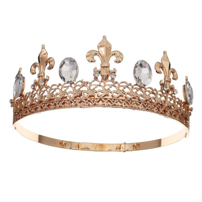 Adjustable King Crown Alloy Rhinestone Baroque Hair Accessories