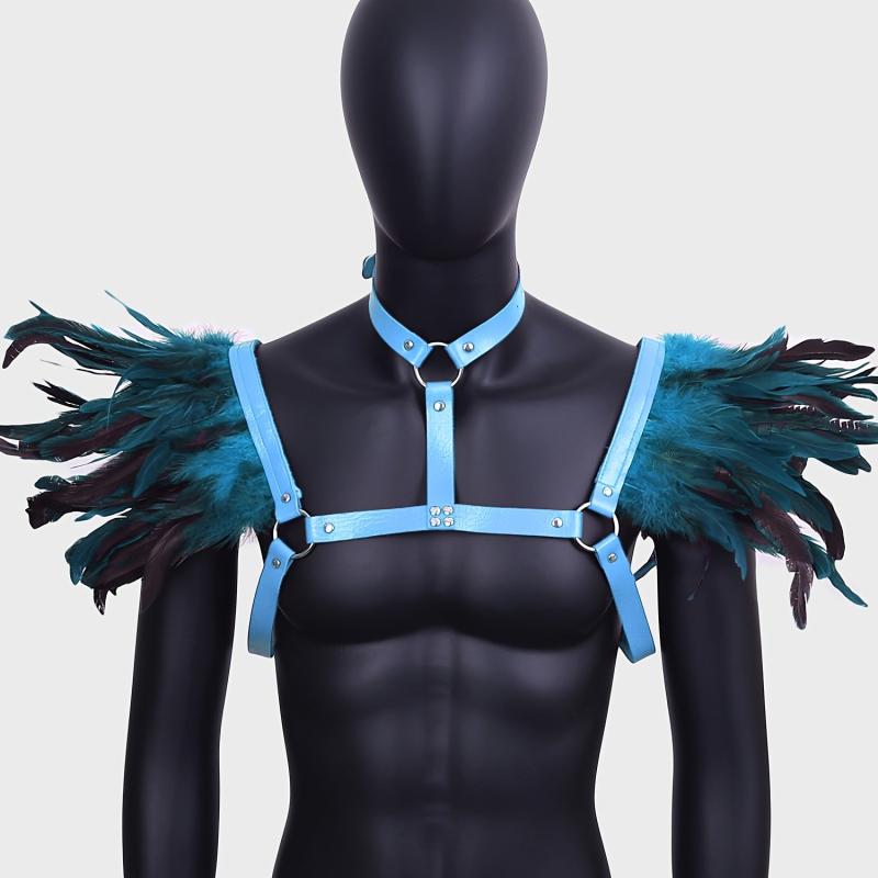 Halloween Leather Harness Feather Shoulder Costume Accessories