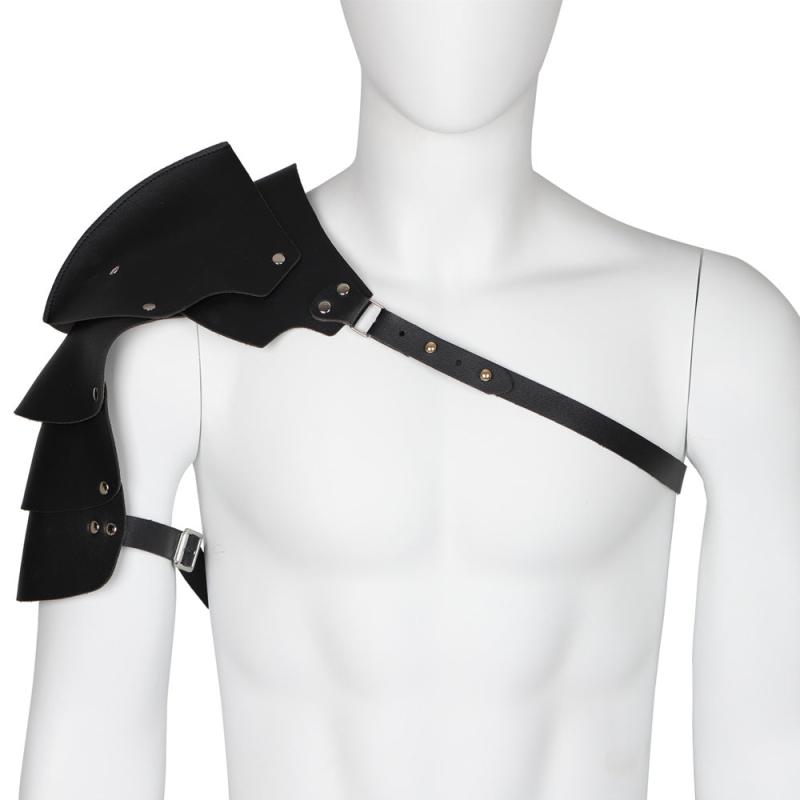 Adjustable Punk Men's Shoulder Armor Faux Leather Chest Strap