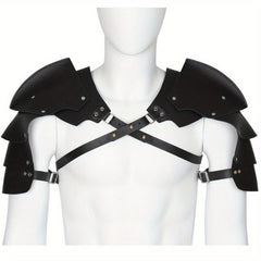 Adjustable Punk Men's Shoulder Armor Faux Leather Chest Strap