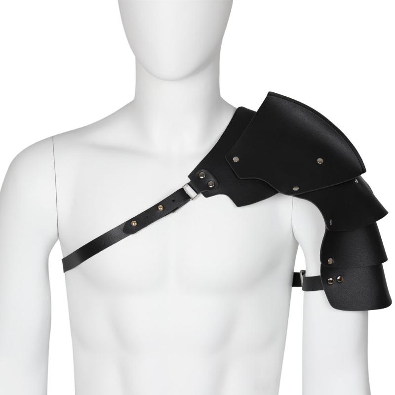 Adjustable Punk Men's Shoulder Armor Faux Leather Chest Strap
