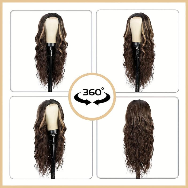 24in Long Curly Highlight Wig for Women Daily Party Cosplay Costume