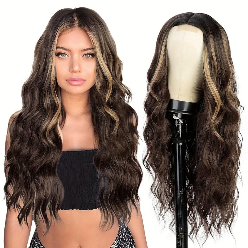 24in Long Curly Highlight Wig for Women Daily Party Cosplay Costume