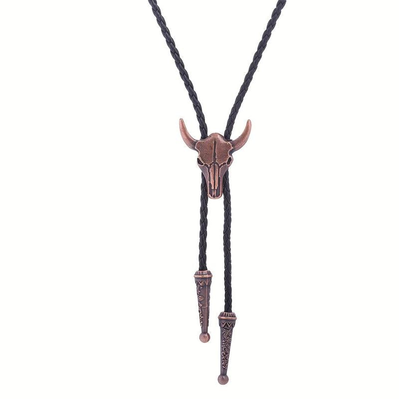 Men's Adjustable Calf Head Retro Shirt Chain Necklace Bolo Tie