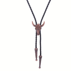 Men's Adjustable Calf Head Retro Shirt Chain Necklace Bolo Tie