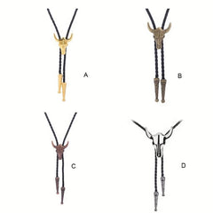 Men's Adjustable Calf Head Retro Shirt Chain Necklace Bolo Tie