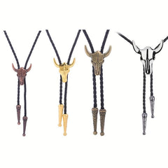 Men's Adjustable Calf Head Retro Shirt Chain Necklace Bolo Tie