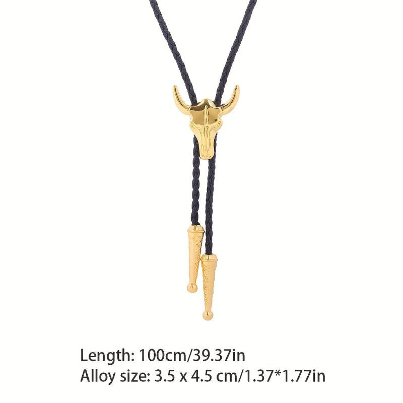 Men's Adjustable Calf Head Retro Shirt Chain Necklace Bolo Tie