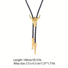 Men's Adjustable Calf Head Retro Shirt Chain Necklace Bolo Tie