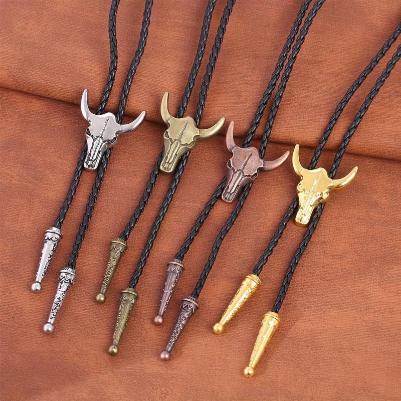 Men's Adjustable Calf Head Retro Shirt Chain Necklace Bolo Tie