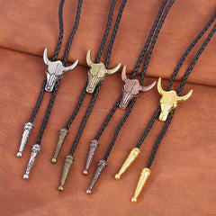 Men's Adjustable Calf Head Retro Shirt Chain Necklace Bolo Tie