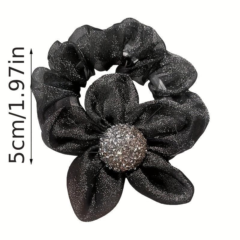 2pcs Rhinestone Sunflower Mesh Hair Ring Ponytail Hair Rope Headdress