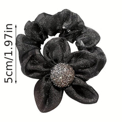 2pcs Rhinestone Sunflower Mesh Hair Ring Ponytail Hair Rope Headdress