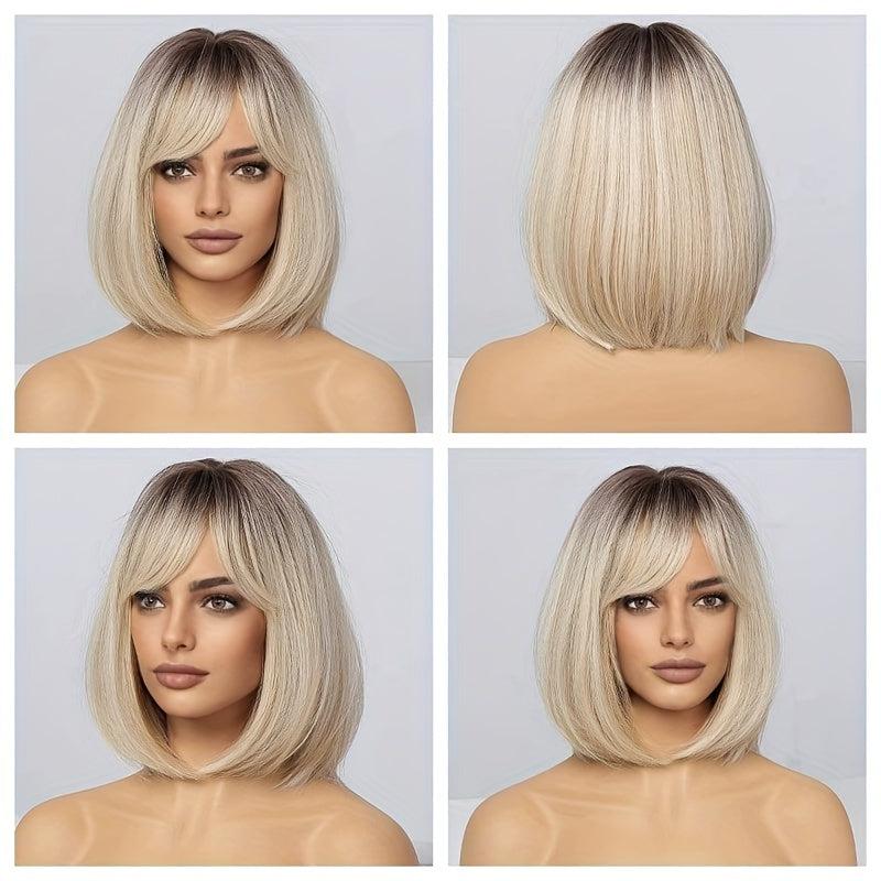 Short Blonde Bob Wigs Women Heat Resistant Synthetic Fiber Creamy Champaign