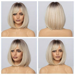Short Blonde Bob Wigs Women Heat Resistant Synthetic Fiber Creamy Champaign