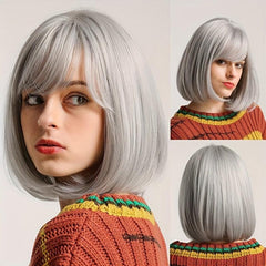 Short Blonde Bob Wigs Women Heat Resistant Synthetic Fiber Creamy Champaign
