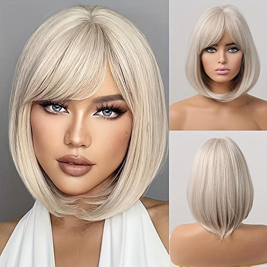 Short Blonde Bob Wigs Women Heat Resistant Synthetic Fiber Creamy Champaign