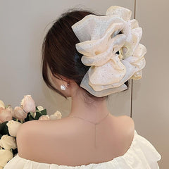 Girl's Mesh Bow Hair Clip with Rhinestone Ponytail Hair Claw