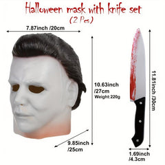 2pc Men's Latex Halloween Costume Mask & Accessory Set Horror Headgear Mask