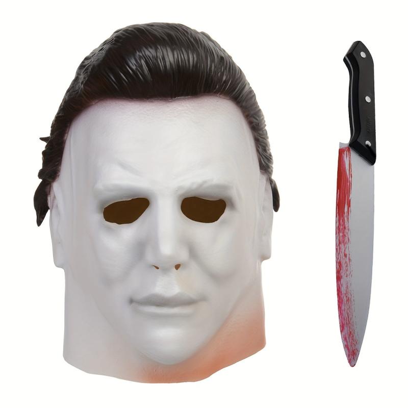 2pc Men's Latex Halloween Costume Mask & Accessory Set Horror Headgear Mask