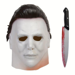 2pc Men's Latex Halloween Costume Mask & Accessory Set Horror Headgear Mask