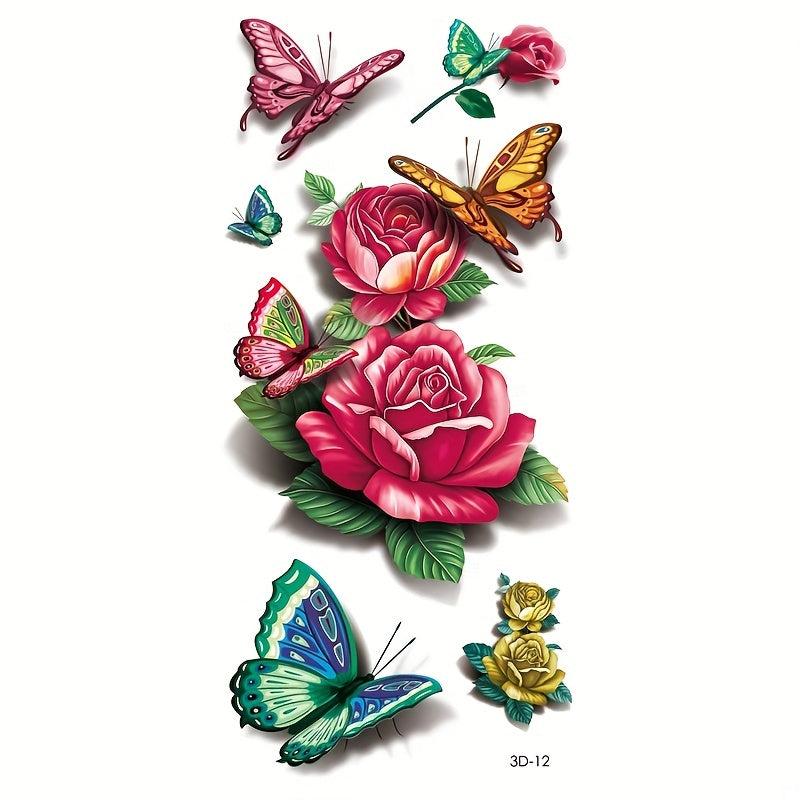 3D Print Animal Insect Flower Waterproof Tattoo Stickers