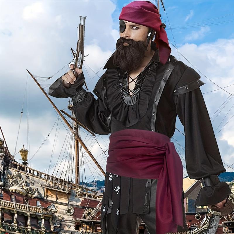 Men's Halloween Pirate Costume 3pcs Set Unisex Bandana Scarf Eye Mask