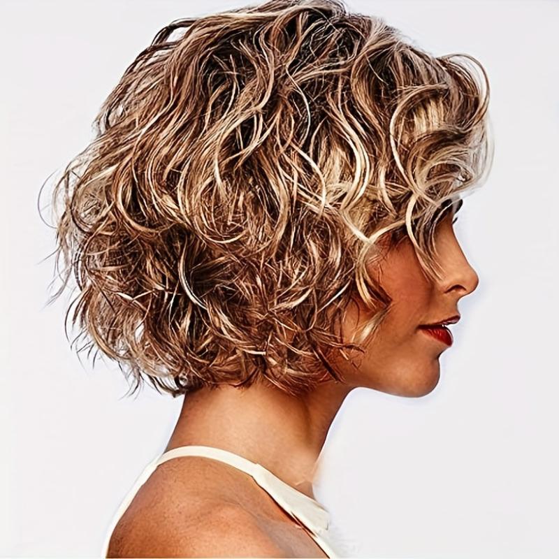 Short Curly Wig Natural Looking Synthetic Fiber Wig 3 Colors Cosplay Props