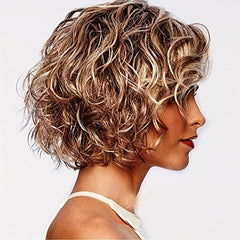 Short Curly Wig Natural Looking Synthetic Fiber Wig 3 Colors Cosplay Props