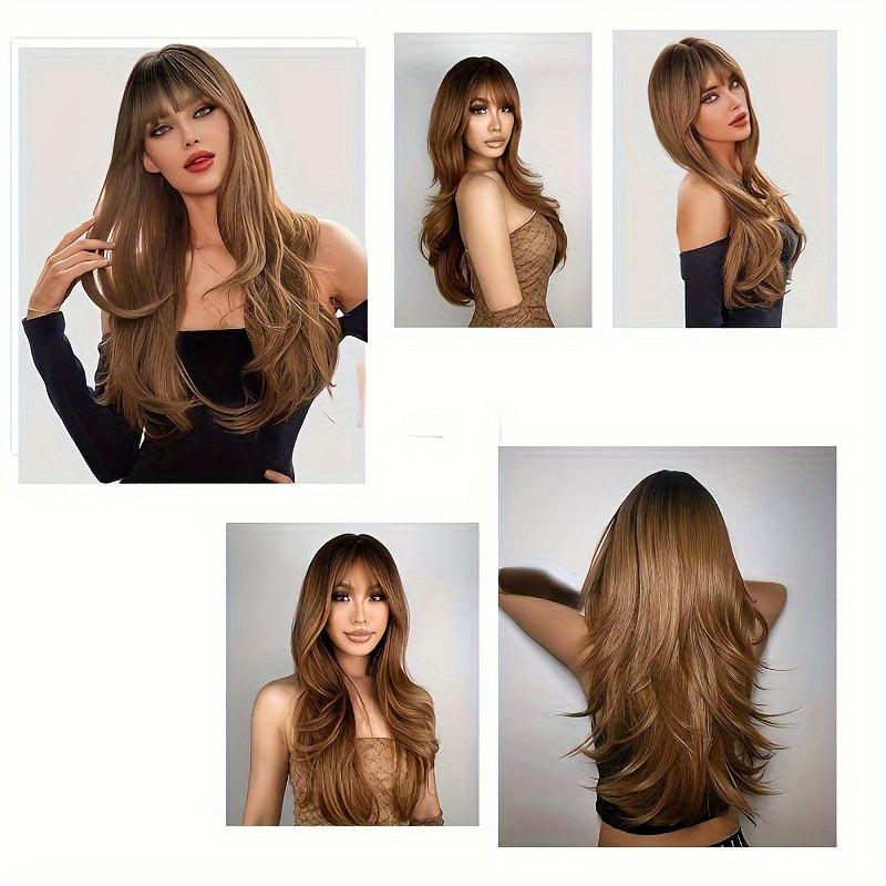 Long Curly Fluffy Wig With Bangs Natural Looking Heat Resistant Synthetic Wig